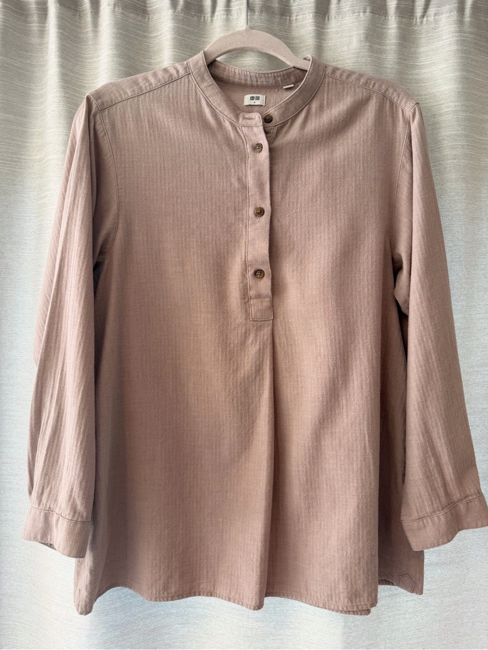 Uniqlo Light Pink Long-Sleeve Band-Collar Henley Tunic